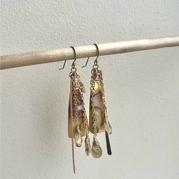 Artisan gold filled earrings OOAK stones - Picture 5 of 6